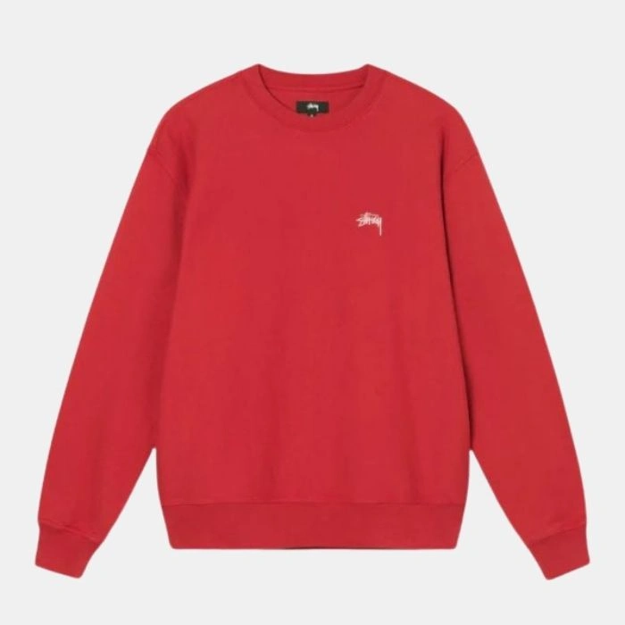 Overdyed Stock Logo Red Crew | Stussy Long Sleeve Oversized Sweatshirt