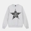 Stars Grey Crew | Stussy Long Sleeve Oversized Sweatshirt