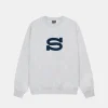 Stussy Letterman White Crew | Stussy Long Sleeve Oversized Sweatshirt