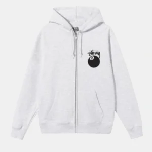 Stussy 8 Ball Logo Zip Hoodie Grey